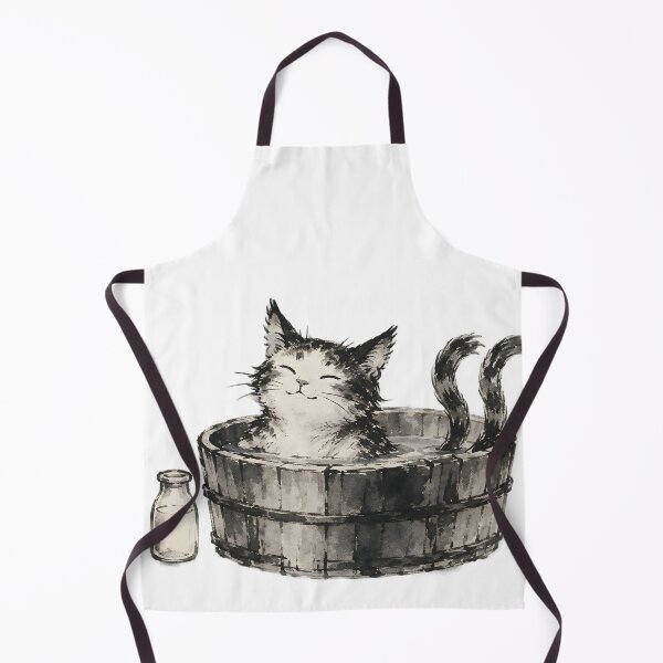 Item preview, Nekomata at the Bathhouse — Japanese Yokai Cat Sumi-e Art designed and sold by Mossbrush.