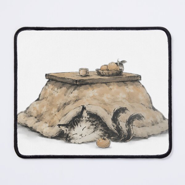 Item preview, Nekomata in a Kotatsu — Cozy Japanese Yokai Cat Ink Art designed and sold by Mossbrush.