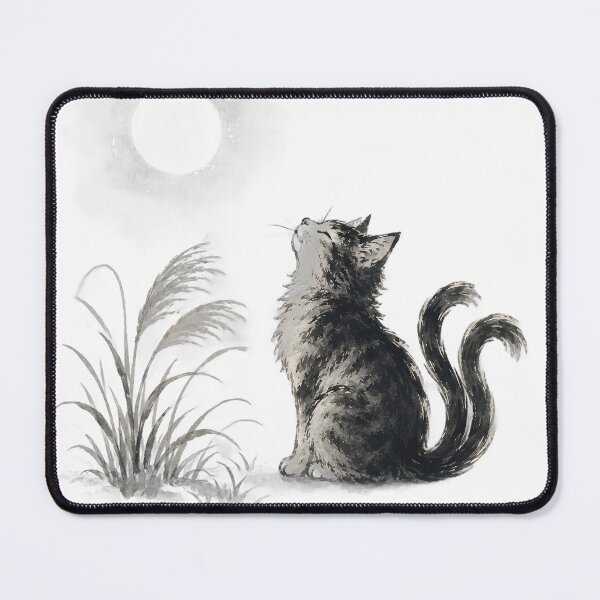 Item preview, Nekomata under the Moon — Japanese Yokai Cat Sumi-e Art designed and sold by Mossbrush.
