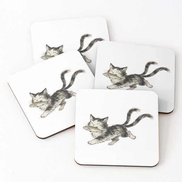Item preview, Nekomata with a Fish — Funny Japanese Yokai Cat Ink Art designed and sold by Mossbrush.