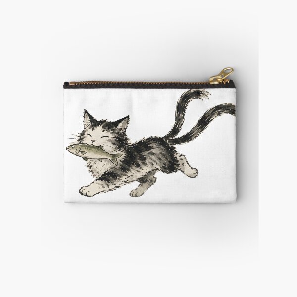 Item preview, Nekomata with a Fish — Funny Japanese Yokai Cat Ink Art designed and sold by Mossbrush.