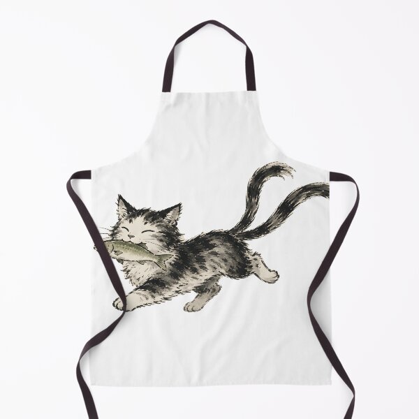 Item preview, Nekomata with a Fish — Funny Japanese Yokai Cat Ink Art designed and sold by Mossbrush.