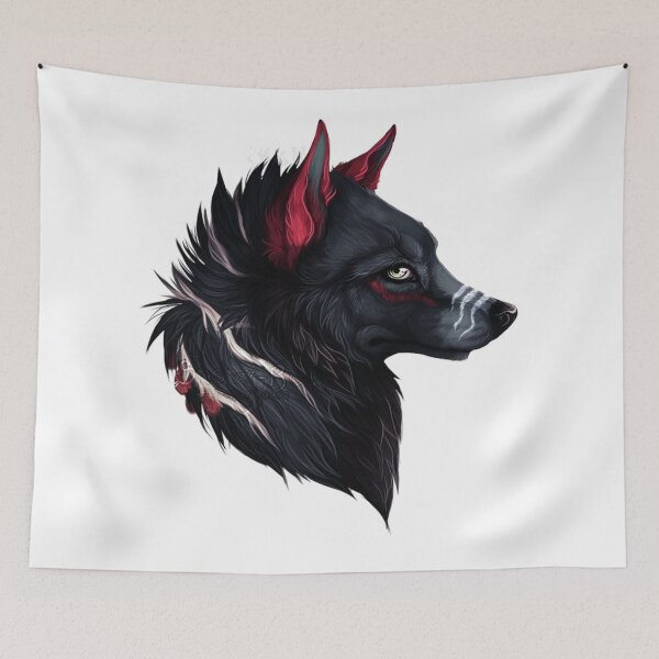Item preview, Black Wolf Among Us – Dark Mystic Wolf with Red Ear Accents designed and sold by RaresS.