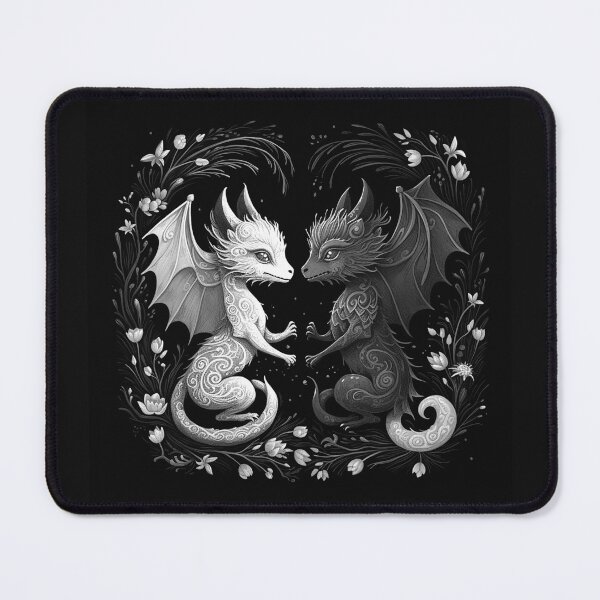 Item preview, Black and White Twin Dragons Yin Yang Fantasy Art designed and sold by inkoutninja.