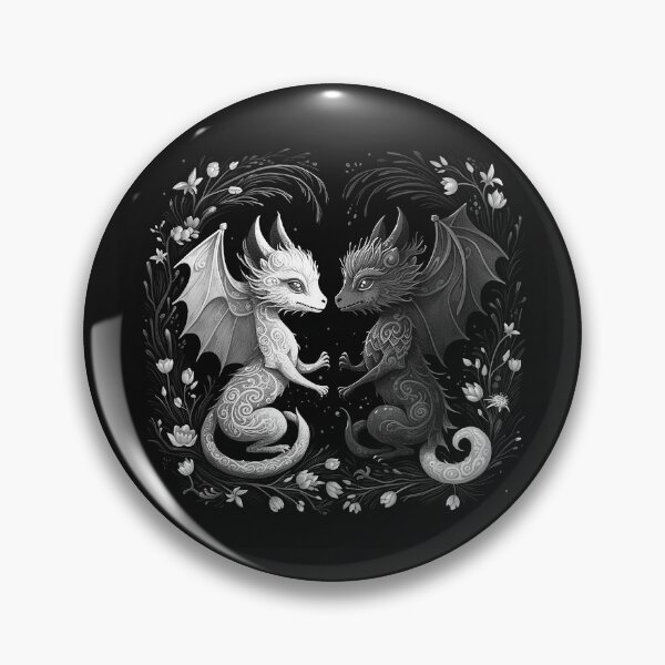 Item preview, Black and White Twin Dragons Yin Yang Fantasy Art designed and sold by inkoutninja.