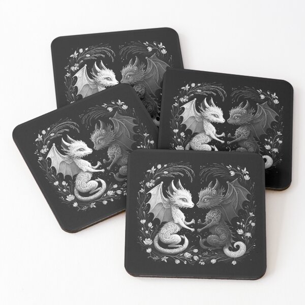 Item preview, Black and White Twin Dragons Yin Yang Fantasy Art designed and sold by inkoutninja.