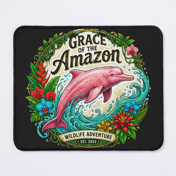 Item preview, Grace Of The Amazon Pink Dolphin Vintage Tropical Retro Badge designed and sold by MT-Hub | Art for Every Soul.