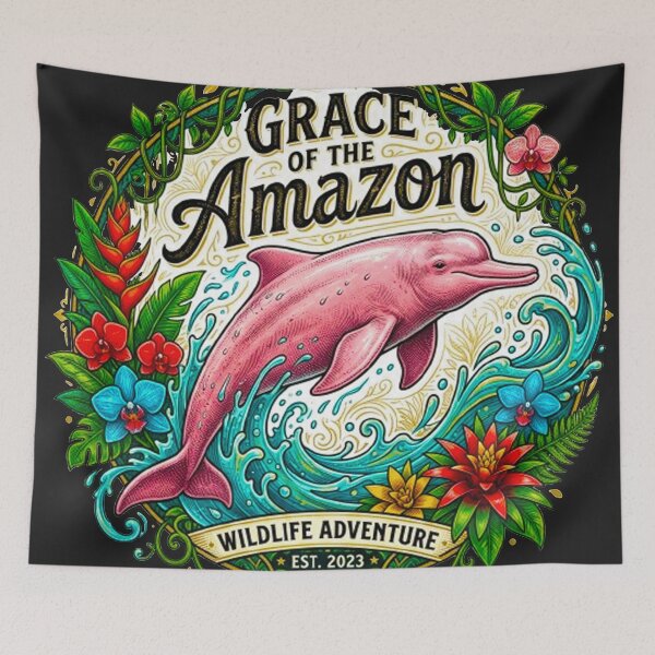 Item preview, Grace Of The Amazon Pink Dolphin Vintage Tropical Retro Badge designed and sold by MT-Hub | Cute Aesthetic Art, Stickers & Phone Cases.