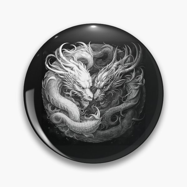 Item preview, Black and White Yin Yang Twin Dragon Fantasy Art designed and sold by inkoutninja.