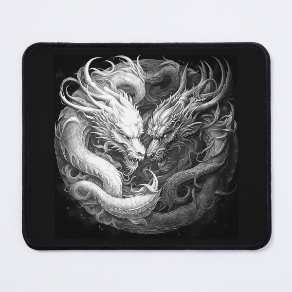 Item preview, Black and White Yin Yang Twin Dragon Fantasy Art designed and sold by inkoutninja.