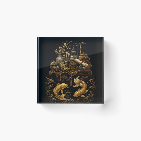 Item preview, Golden Koi and Chaekgeori Korean Wall Art | Traditional Scholar Decor designed and sold by K-Tradition.