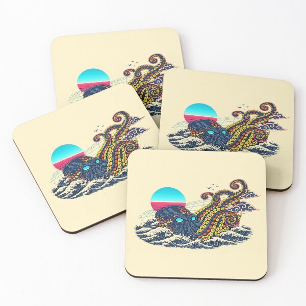 Item preview, Neon Retro Synthwave Ukiyo‑E Kraken designed and sold by KungPowUnicorn.