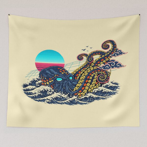 Item preview, Neon Retro Synthwave Ukiyo‑E Kraken designed and sold by KungPowUnicorn.