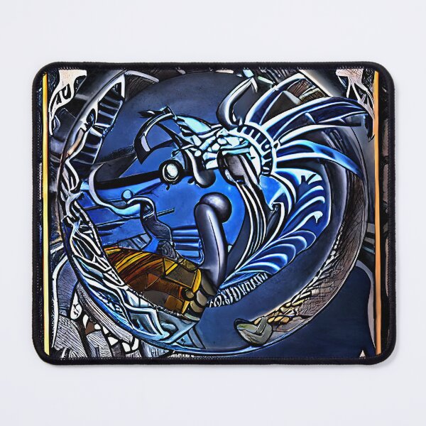 Item preview, Dark Blue Feathered Dragon Gold Maw Flame Scroll Border Yokai Art designed and sold by YugenWorkshop.