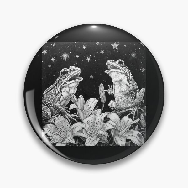 Item preview, Black and White Frog Couple in Lilies Fantasy Art designed and sold by inkoutninja.