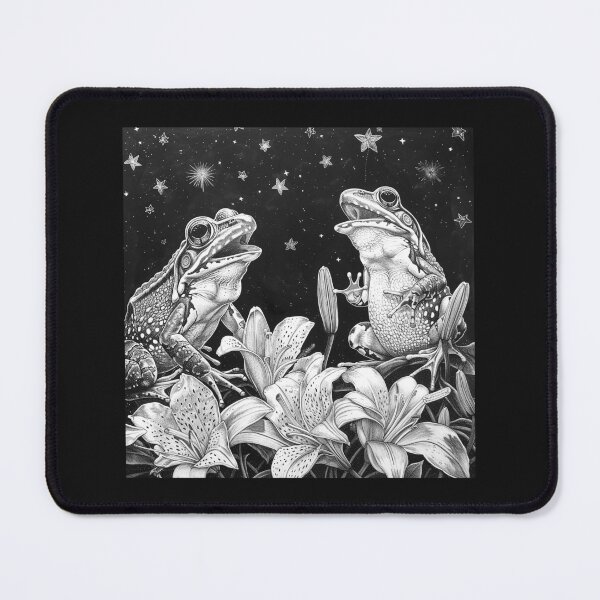 Item preview, Black and White Frog Couple in Lilies Fantasy Art designed and sold by inkoutninja.