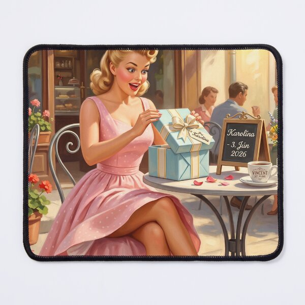 Item preview, Vintage Pin-Up Girl Opening Gift at Cafe designed and sold by Vincent-68.