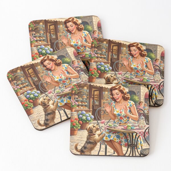 Item preview, Retro Parisian Cafe Scene with Woman and Dog Wall Art designed and sold by Vincent-68.