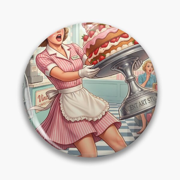 Item preview, 1950s Diner Strawberry Cake Pinup Art Print designed and sold by Vincent-68.