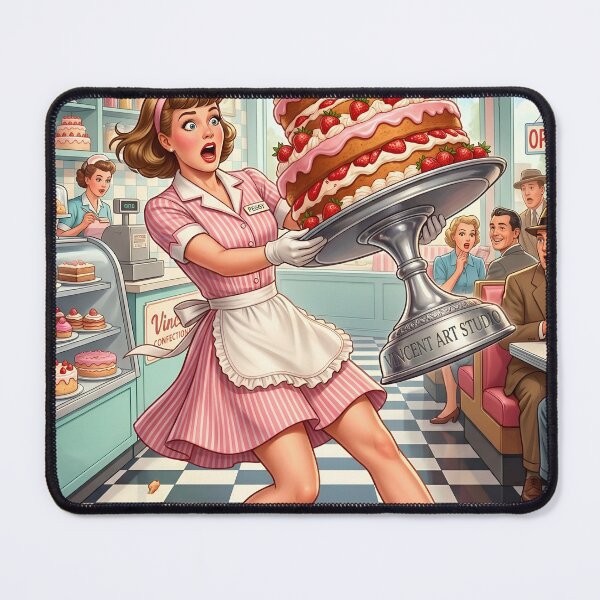 Item preview, 1950s Diner Strawberry Cake Pinup Art Print designed and sold by Vincent-68.