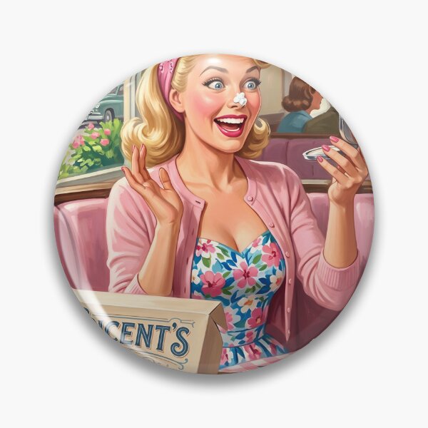 Item preview, Retro 1950s Diner Girl Strawberry Cake Illustration designed and sold by Vincent-68.