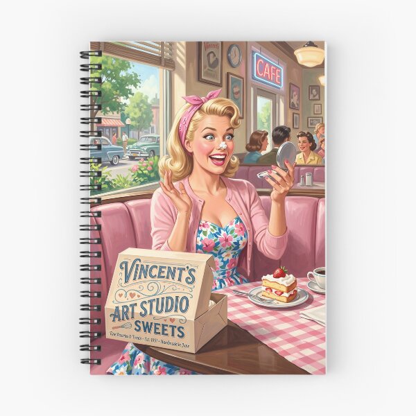 Item preview, Retro 1950s Diner Girl Strawberry Cake Illustration designed and sold by Vincent-68.