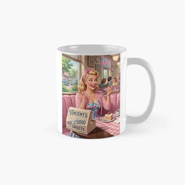 Item preview, Retro 1950s Diner Girl Strawberry Cake Illustration designed and sold by Vincent-68.