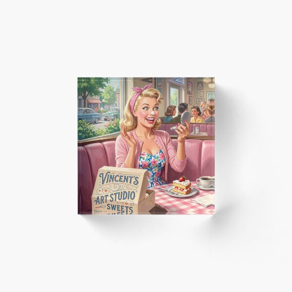 Item preview, Retro 1950s Diner Girl Strawberry Cake Illustration designed and sold by Vincent-68.