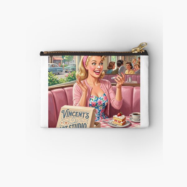Item preview, Retro 1950s Diner Girl Strawberry Cake Illustration designed and sold by Vincent-68.