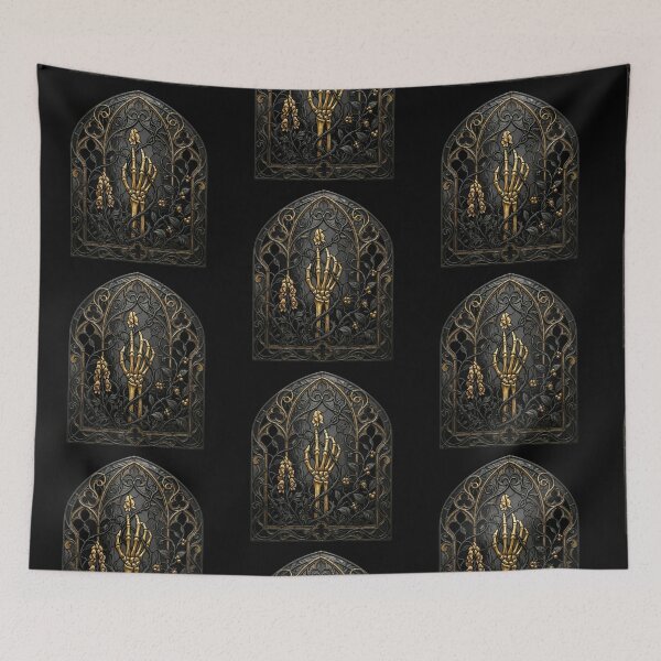 Item preview, Skeleton Hand Gold Black — Gothic Metallic Arch Flora designed and sold by David Mateo ArtWorks.
