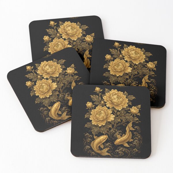 Item preview, Golden Koi and Peony Korean Wall Art | Luxury Asian Decor designed and sold by K-Tradition.
