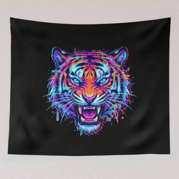 Item preview, Neon Tiger Glitch Cyberpunk Face designed and sold by CiprianBt.