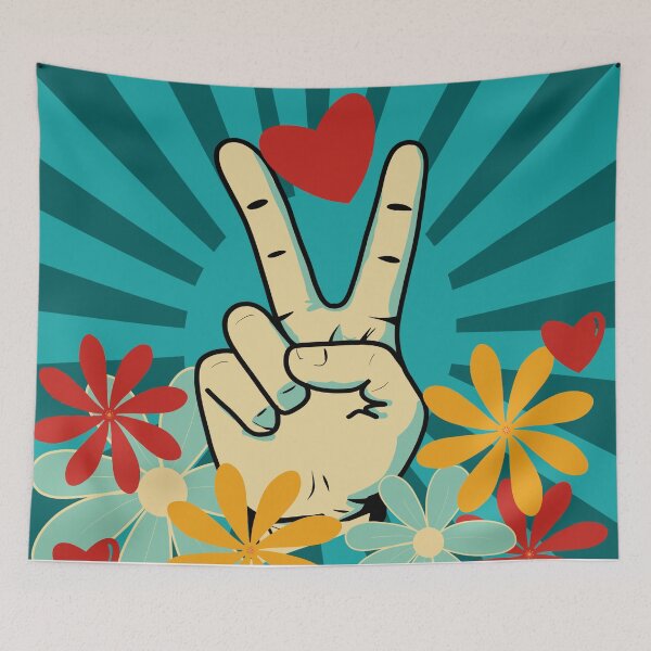 Item preview, Peace and Love Pop Art – Retro Green Graphic Illustration designed and sold by StefanStudioArt.