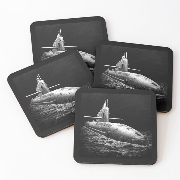 Item preview, Black and White Military Submarine Ocean Art designed and sold by inkoutninja.