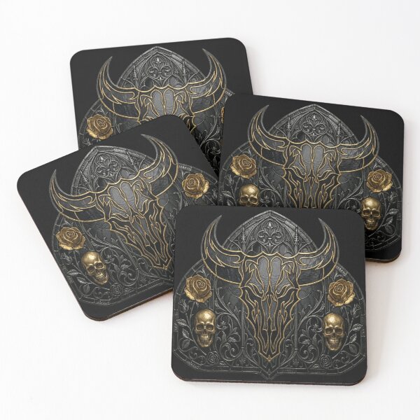 Item preview, Bull Skull Golden Roses — Western Gothic Shield Skulls designed and sold by David Mateo ArtWorks.