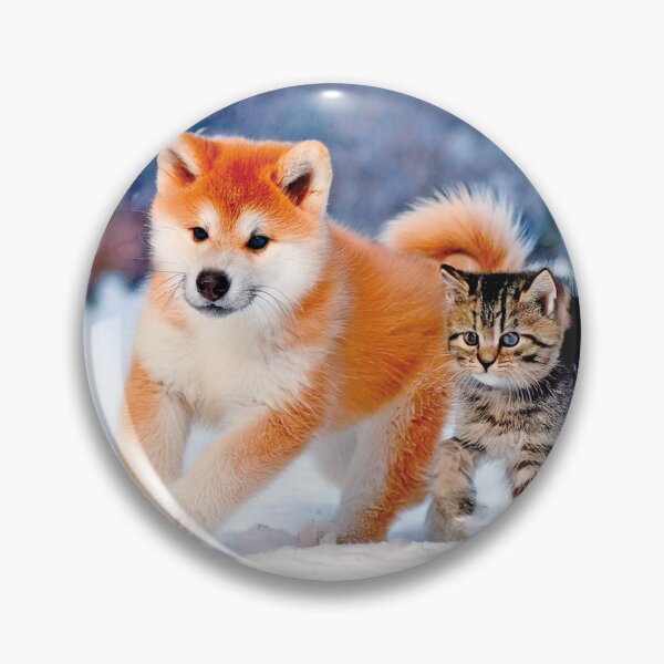 Item preview, Cute Akita Puppy and Kitten Running Snow designed and sold by OsakaYumeWorks.