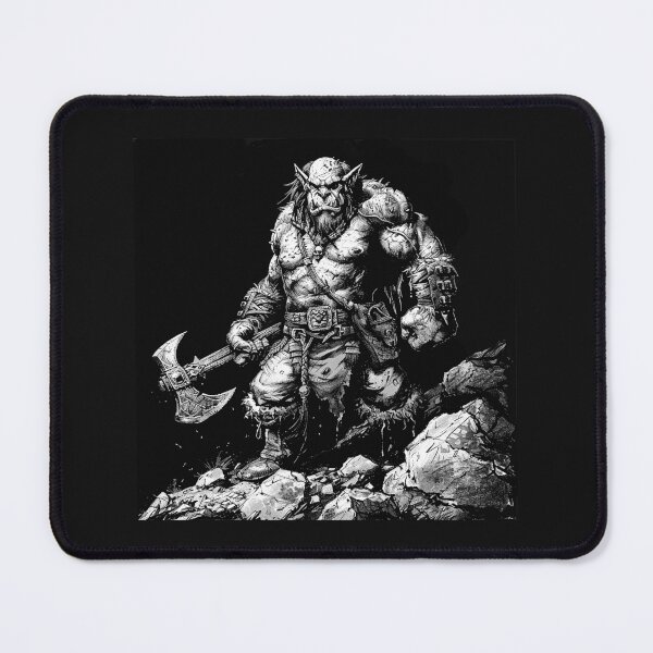Item preview, Black and White Orc Warrior Battle Axe Fantasy Art designed and sold by inkoutninja.