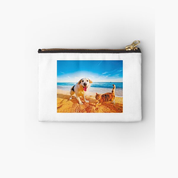 Item preview, Happy Dog and Cat Playing Golden Beach designed and sold by OsakaYumeWorks.