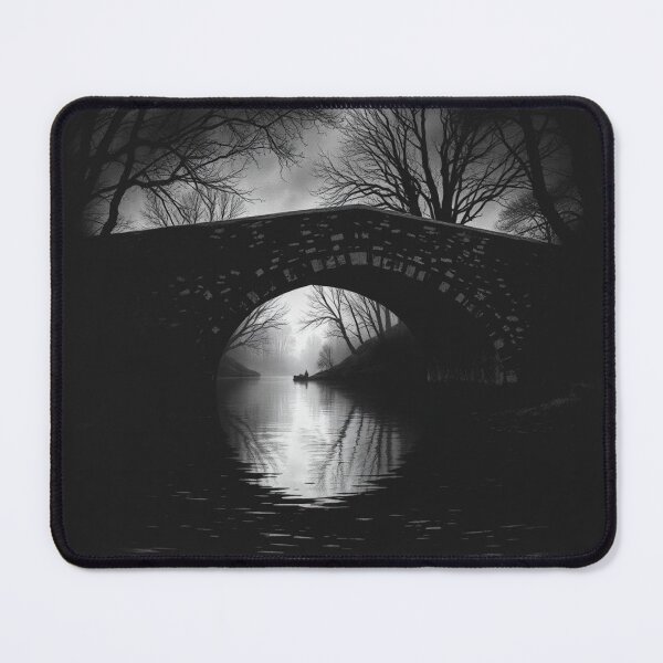 Item preview, Mysterious Stone Arch Bridge Over Foggy River | Dark Moody Gothic Landscape designed and sold by EllDAV777.