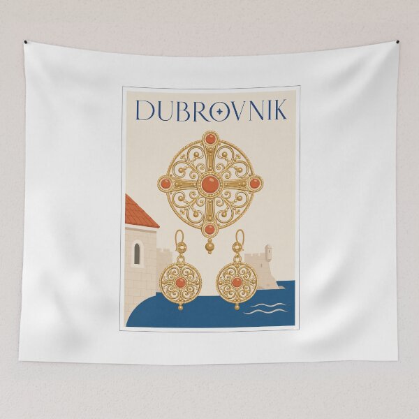Item preview, Dubrovnik Coral Filigree Travel Poster designed and sold by Beyond Destinations.
