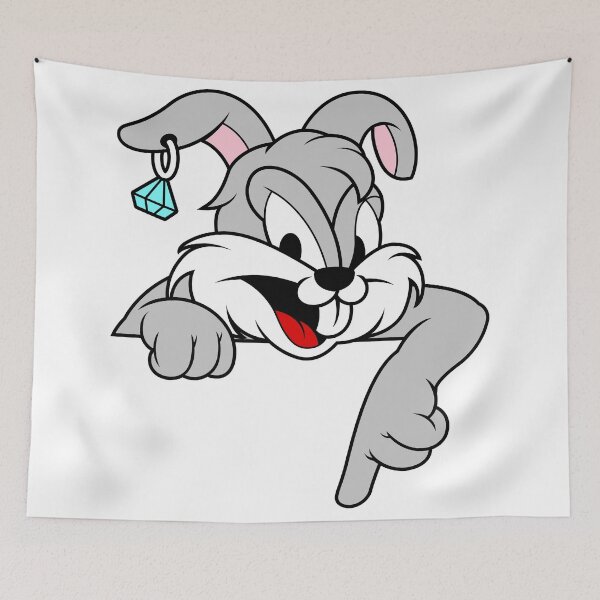 Item preview, Cartoon Bunny Pointing Down Wearing Earring designed and sold by Lexkon Liu's art.