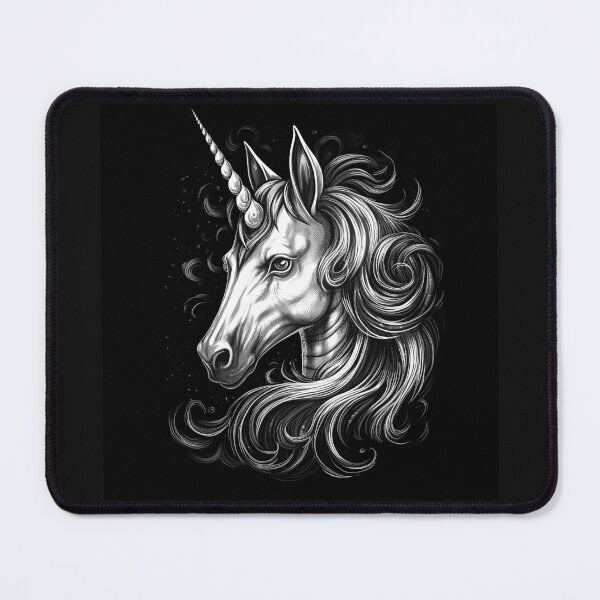 Item preview, Black and White Majestic Unicorn Portrait Art designed and sold by inkoutninja.