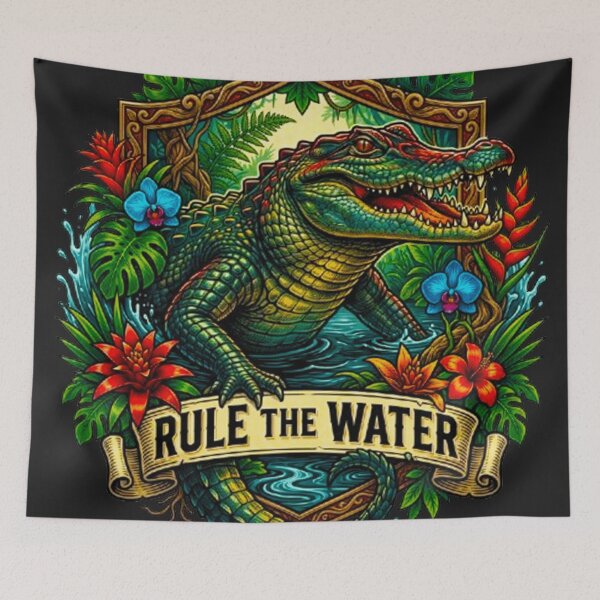 Item preview, Rule The Water Alligator Crocodile Vintage Tropical Retro Badge designed and sold by MT-Hub | Cute Aesthetic Art, Stickers & Phone Cases.