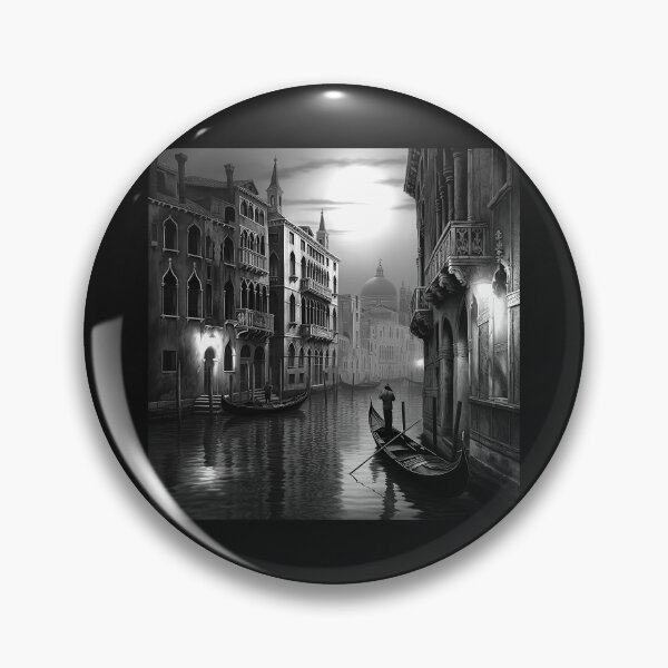 Item preview, Black and White Venice Canal Gondola Night Art designed and sold by inkoutninja.