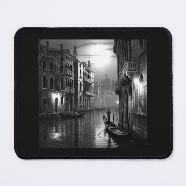 Item preview, Black and White Venice Canal Gondola Night Art designed and sold by inkoutninja.