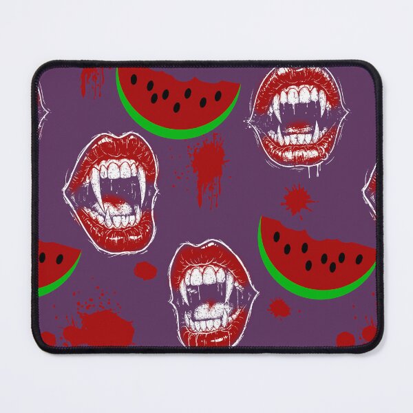 Item preview, Vampire Mouth Eating Watermelon Funny Summerween Pattern - Plum Purple designed and sold by CanisArtStudio.
