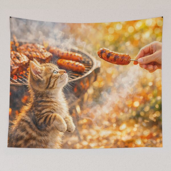 Item preview, Tabby Kitten Begging for Sausage designed and sold by M-Y-A-R-T-.