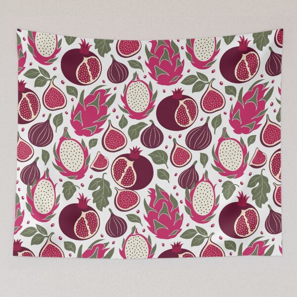 Item preview, Retro Bold Pomegranate and Dragon Fruit Seamless Pattern designed and sold by DiNata.