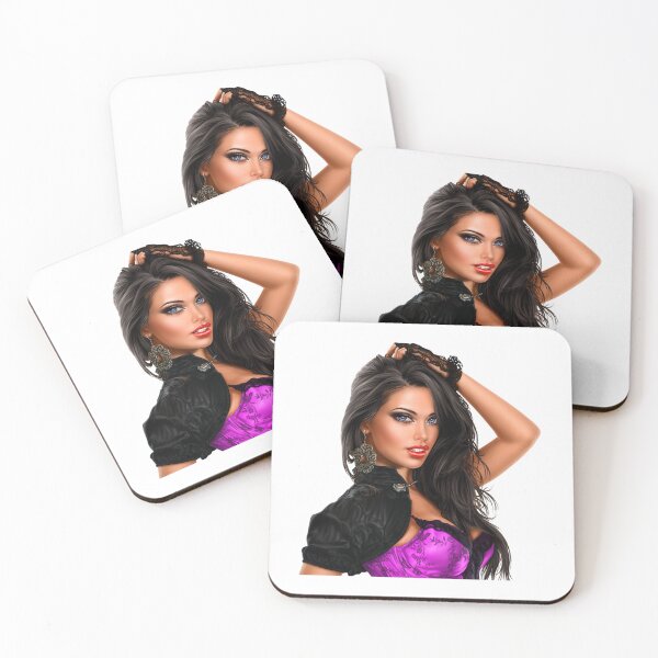 Item preview, Glamorous Dark-Haired Woman – Stylish Portrait with Black Jacket and Earrings designed and sold by RaresS.