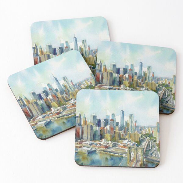 Item preview, Manhattan Skyline Brooklyn Bridge Watercolor designed and sold by caracatita75.